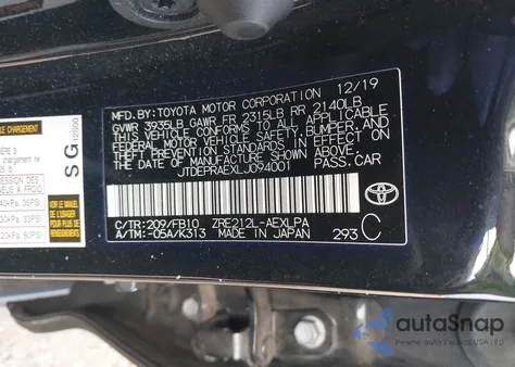 2020 Toyota Corolla Le from USA, damaged, VIN JTDEPRAEXLJ094001